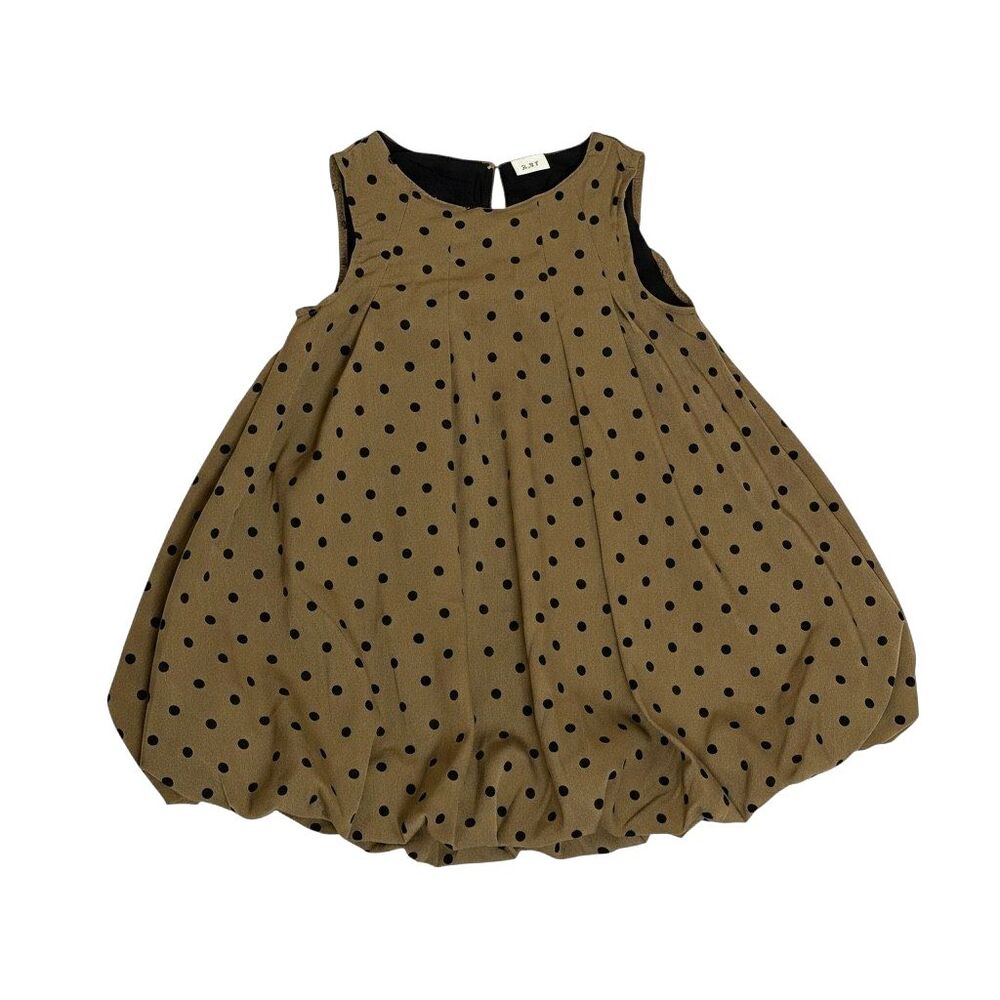 Pleated Bubble Dress Baby Toddler Girl Polka Dot Brown Black 2 3 Year